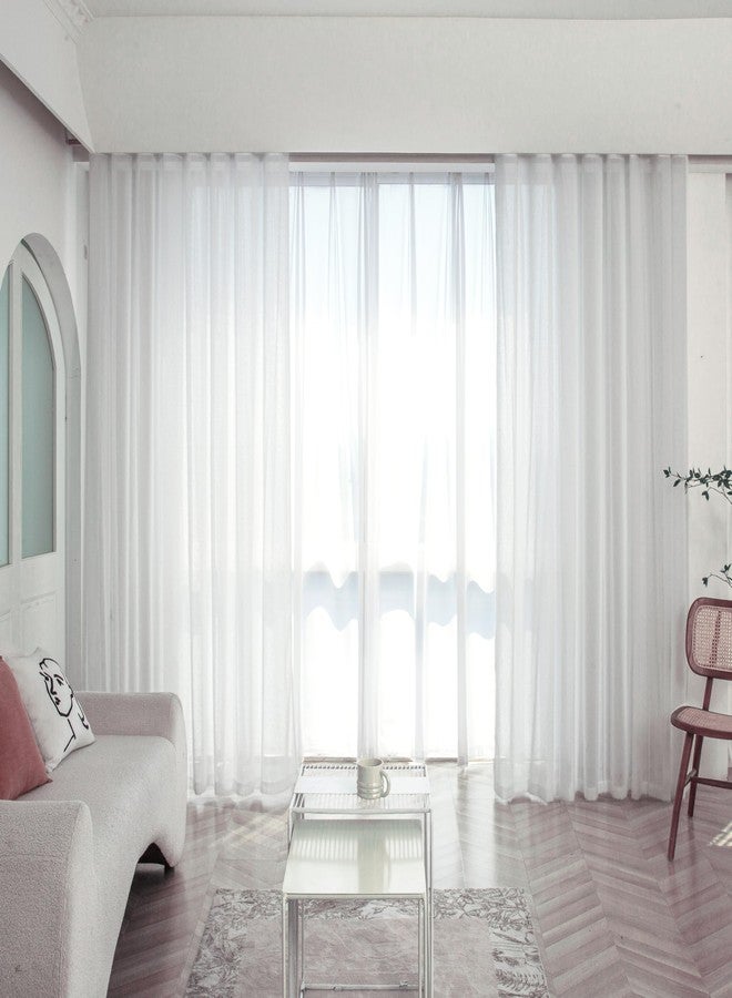 INLINAS Fluffy Sheer Curtains for Bedroom, Grommet Privacy Vertical Window Curtains & Drapes with Light Through for Living Room, 2 Panels, White, 52 x 63 Inch - Image 2